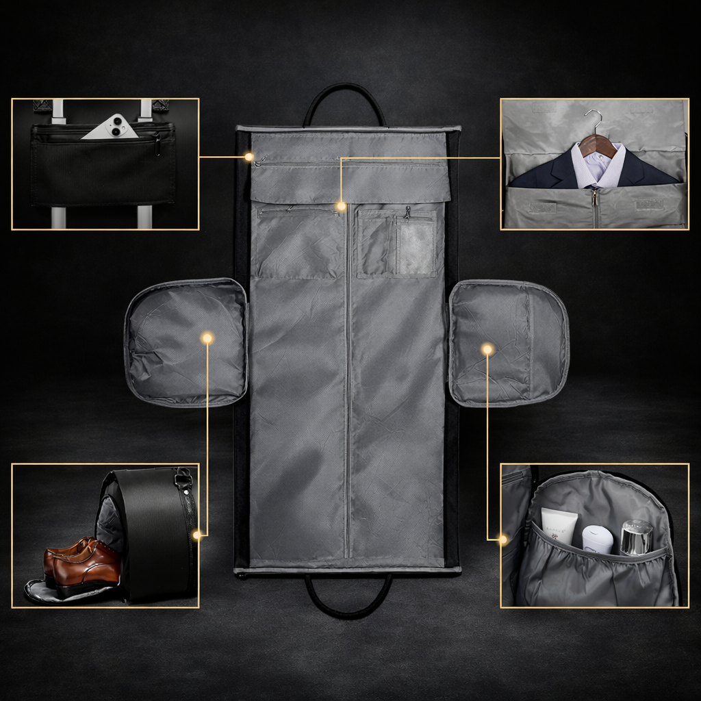 Luxe Weekendtas met Pak Compartiment & Schoenenvak - Vegan Leer