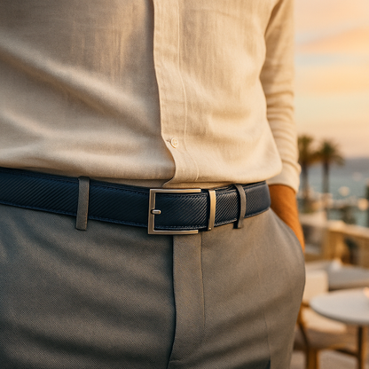 Leren Riem Zonder Gaatjes - Carbon Blue