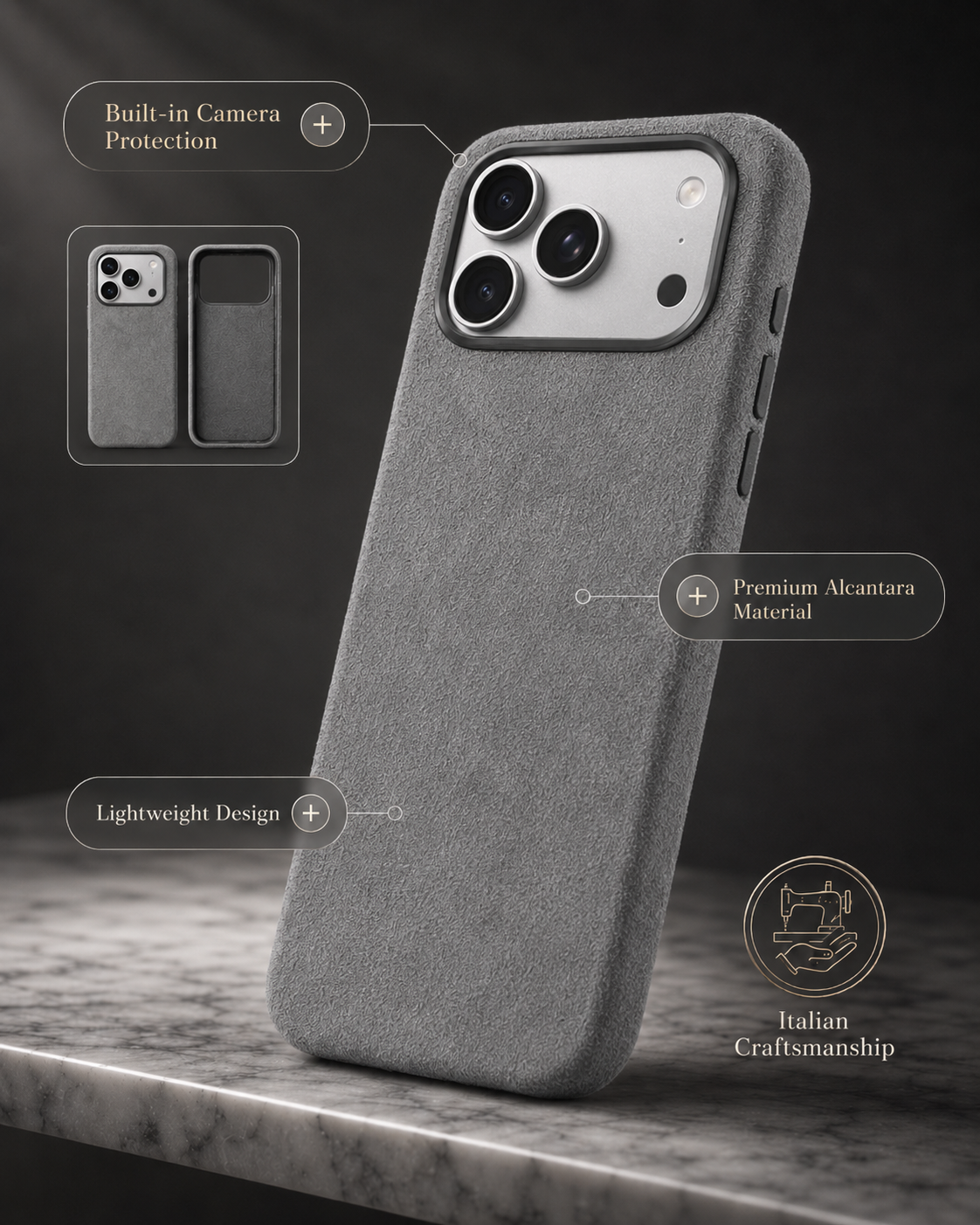 Alcantara iPhone Hoesje – Italiaans Alcantara – Luxe Bescherming & MagSafe