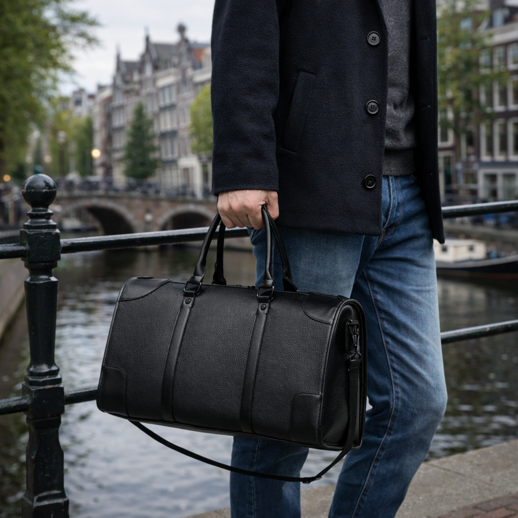Vegan Leer Weekendtas - Weekendbag Vegan Leather - Zwart