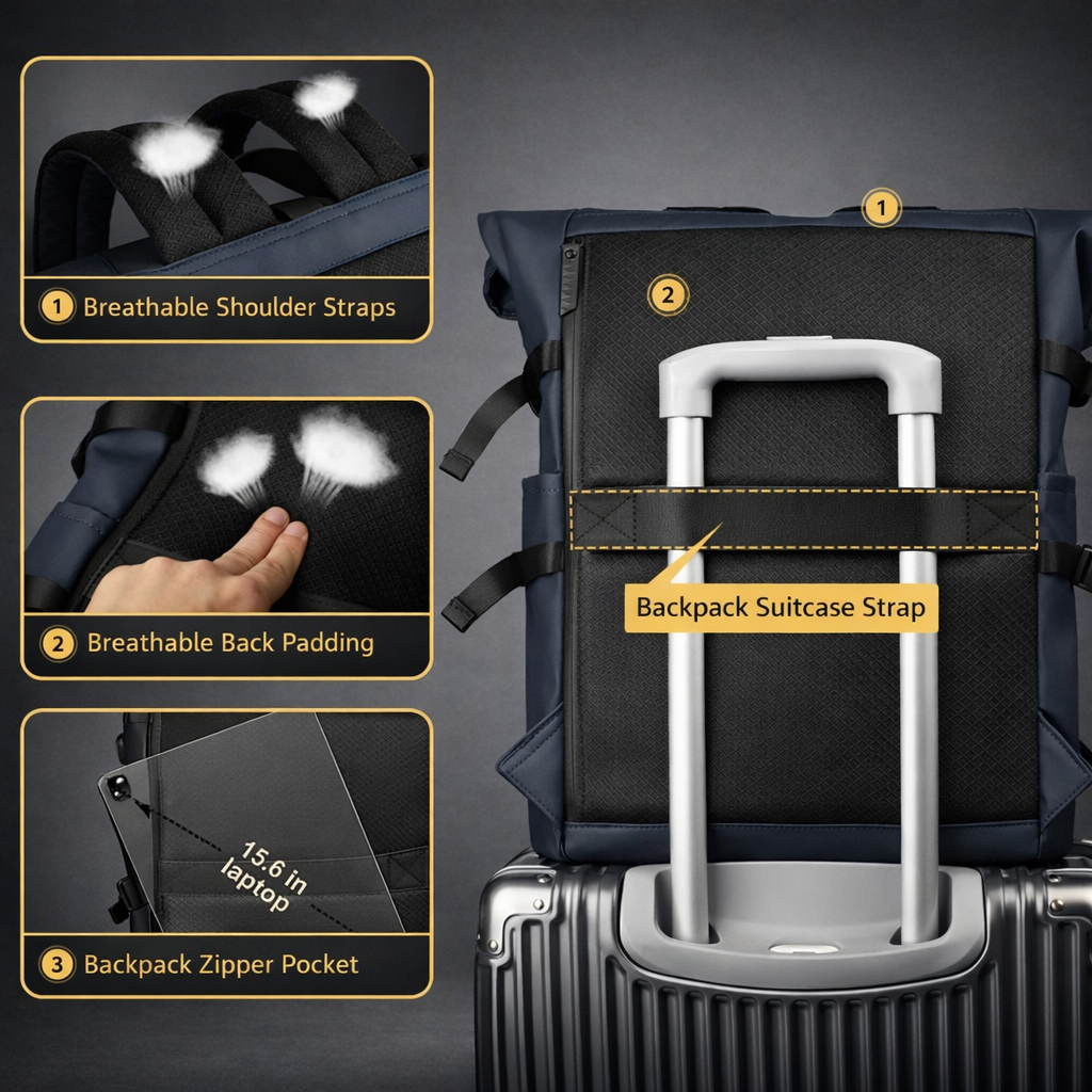 Rolltop Backpack - Rugzak Heren - Rugtas Zwart