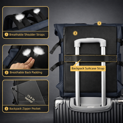 Rolltop Backpack - Rugzak Heren - Rugtas Zwart