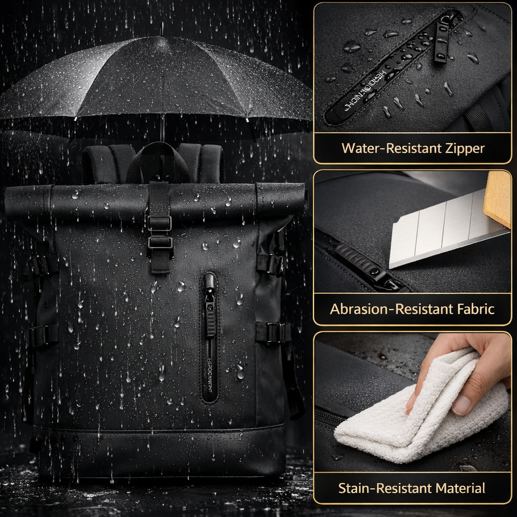 Rolltop Backpack - Rugzak Heren - Rugtas Zwart