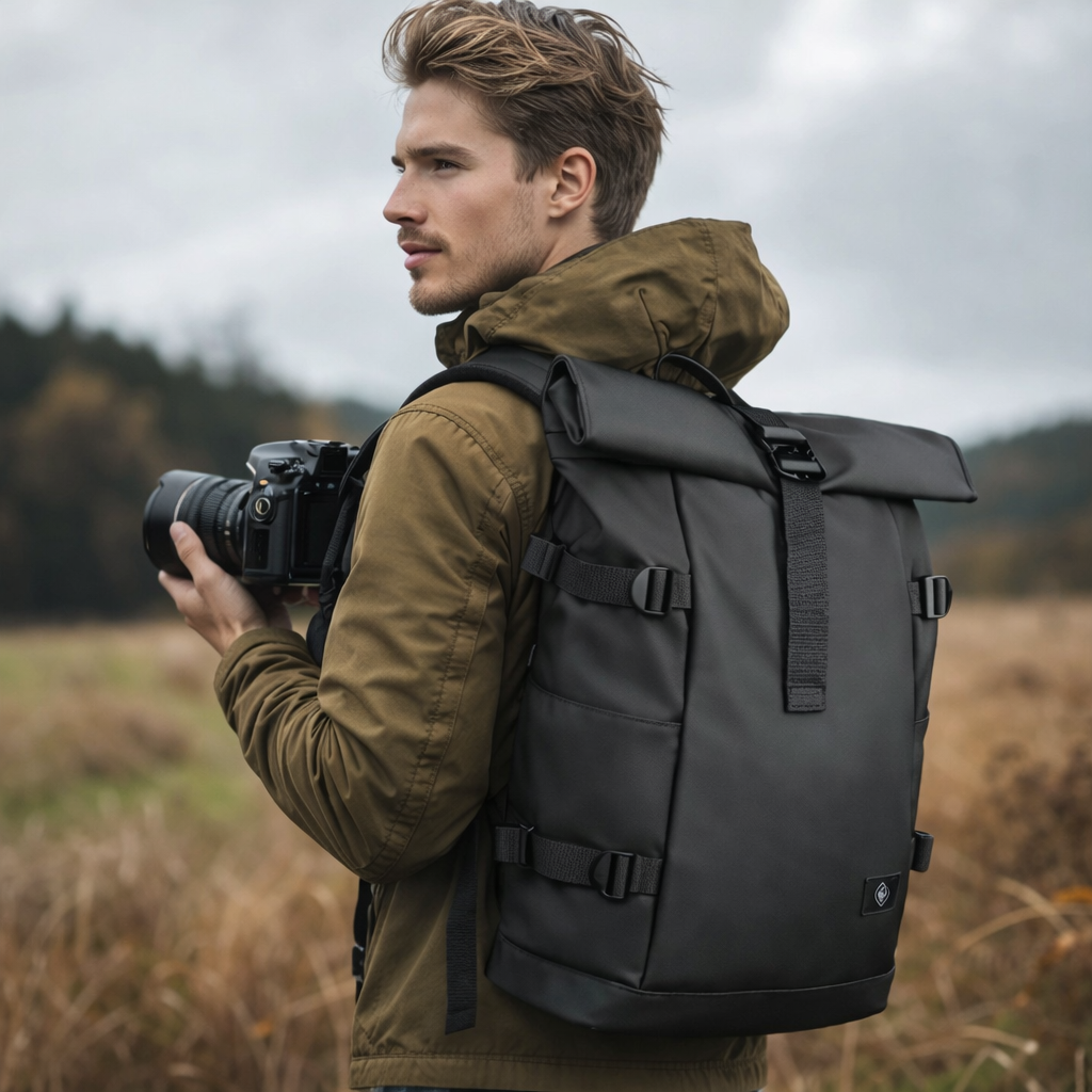 Rolltop Backpack - Rugzak Heren - Rugtas Zwart