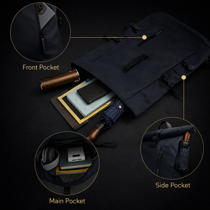 Rolltop Backpack - Rugzak Heren - Rugtas Zwart