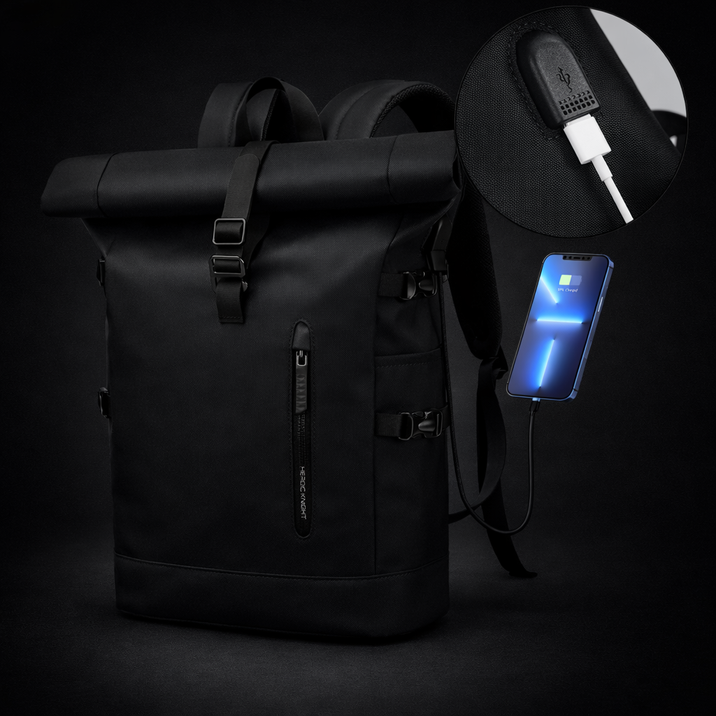 Rolltop Backpack - Rugzak Heren - Rugtas Zwart