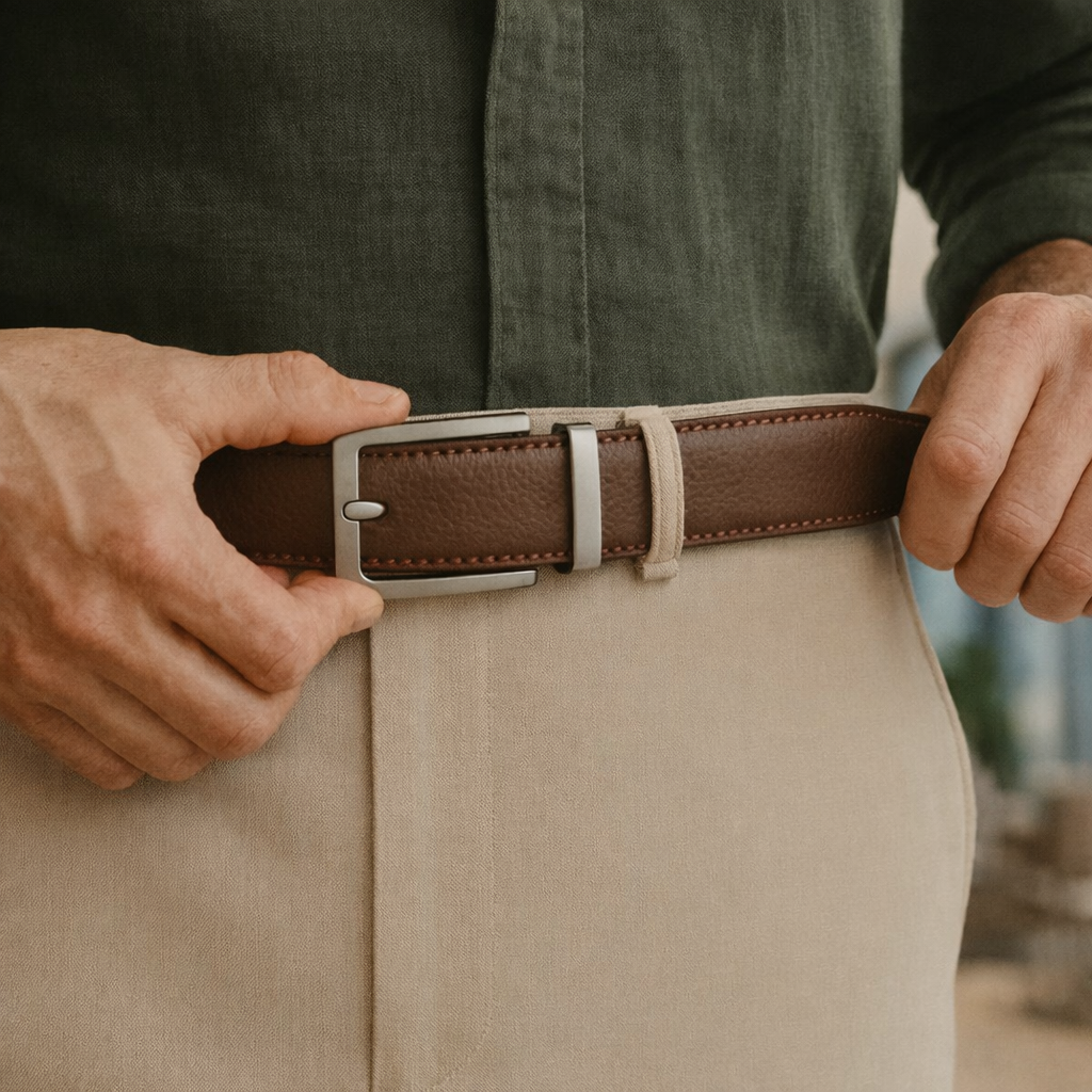 Leren Riem Zonder Gaatjes met Kliksysteem – Volnerf Leer – Bruin