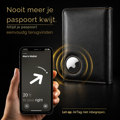 Paspoort hoesje - Paspoorthouder geschikt voor AirTag - Vegan Leer