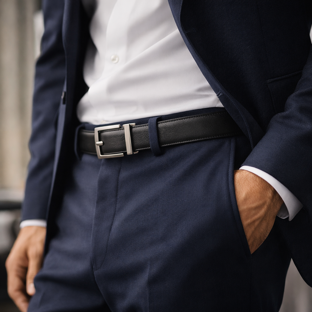 Leather Belt Without Holes - Black