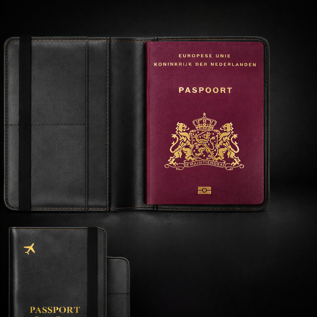 Paspoort hoesje - Paspoorthouder geschikt voor AirTag - Vegan Leer