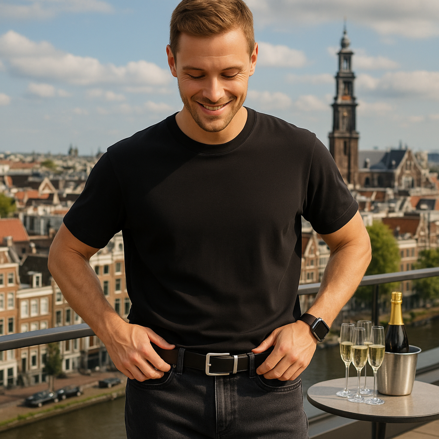 Leren Riem Zonder Gaatjes - Zwart